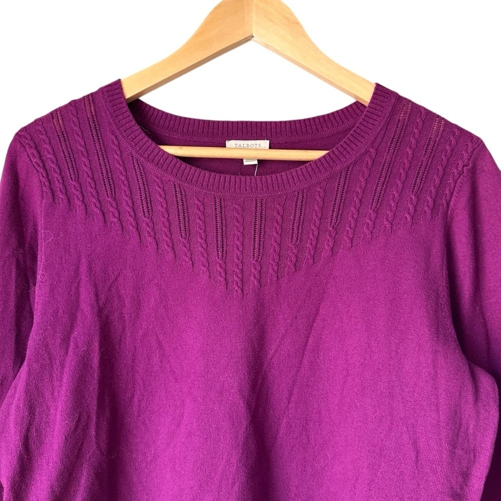 Talbots Crewneck Long Sleeve Sweater, Magenta Pink, Petite Large